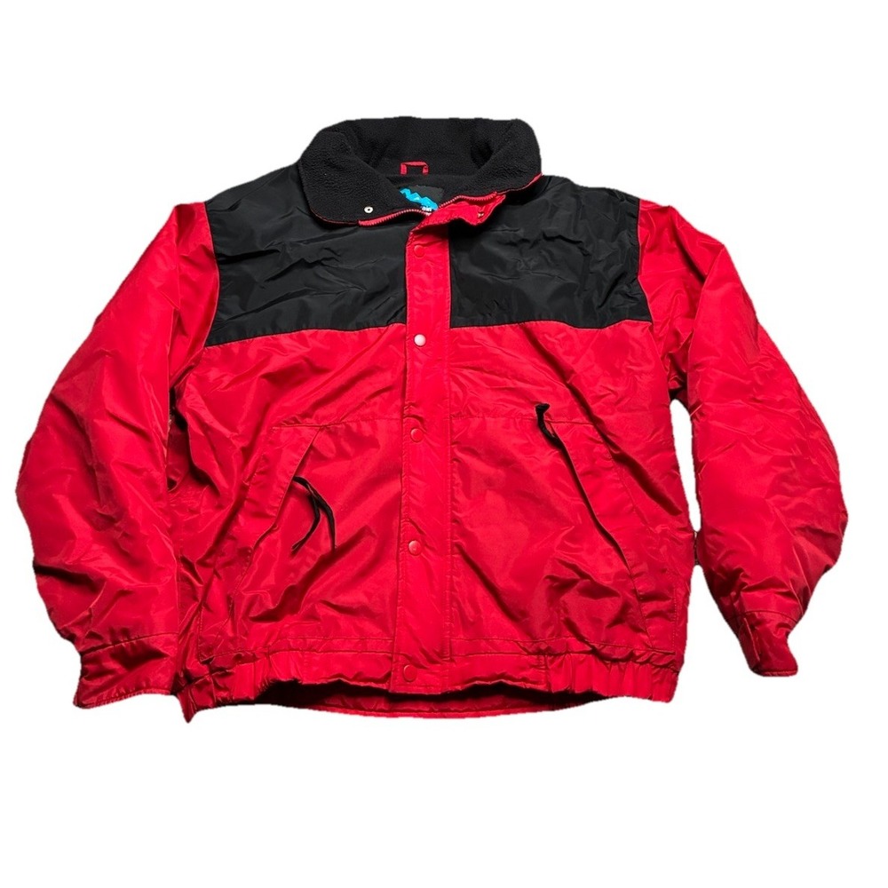 VTG Tri Mountain Fleece Lined Puffer Jacket Men S L Red Bomber Style Ski Snow